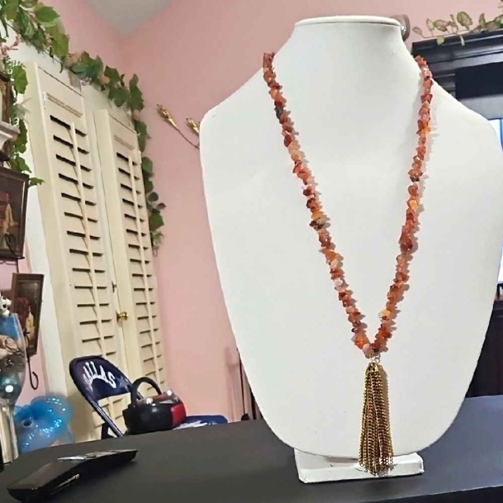 Elegant Gold and Orange Beaded Necklace